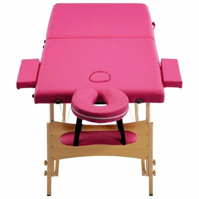 VidaXL Table de massage pliable 2 zones Bois Rose 4 VidaXL Table de massage pliable 2 zones Bois Rose – Image 4
