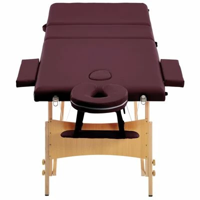 VidaXL Table de massage pliable 3 zones Bois Violet vin 4 VidaXL Table de massage pliable 3 zones Bois Violet vin – Image 4