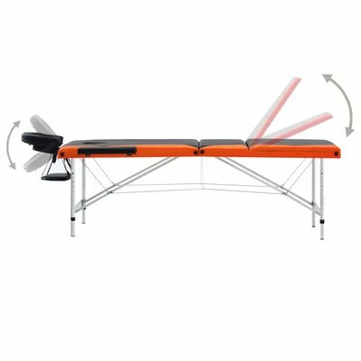 VidaXL Table de massage pliable 3 zones Aluminium Noir et orange 4 VidaXL Table de massage pliable 3 zones Aluminium Noir et orange – Image 4