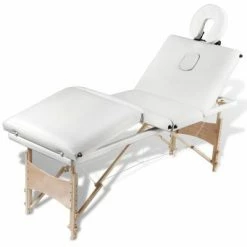 VidaXL Table pliable de massage Blanc crème 4 zones avec cadre en bois -Autres Soldes image 5 110096
