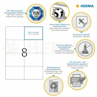 HERMA Étiquettes permanentes PREMIUM A4 105x74 mm 100 Feuilles 5 HERMA Étiquettes permanentes PREMIUM A4 105x74 mm 100 Feuilles – Image 5