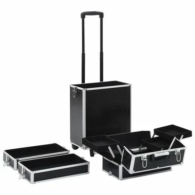 VidaXL Chariot de maquillage Aluminium Noir avec motif de crocodile 5 VidaXL Chariot de maquillage Aluminium Noir avec motif de crocodile – Image 5