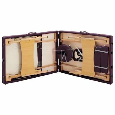 VidaXL Table de massage pliable 3 zones Bois Violet vin 6 VidaXL Table de massage pliable 3 zones Bois Violet vin – Image 6