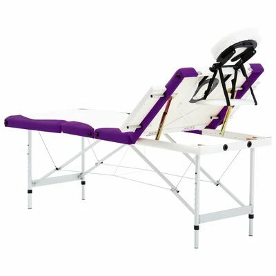 VidaXL Table de massage pliable 4 zones Aluminium Blanc et violet 6 VidaXL Table de massage pliable 4 zones Aluminium Blanc et violet – Image 6